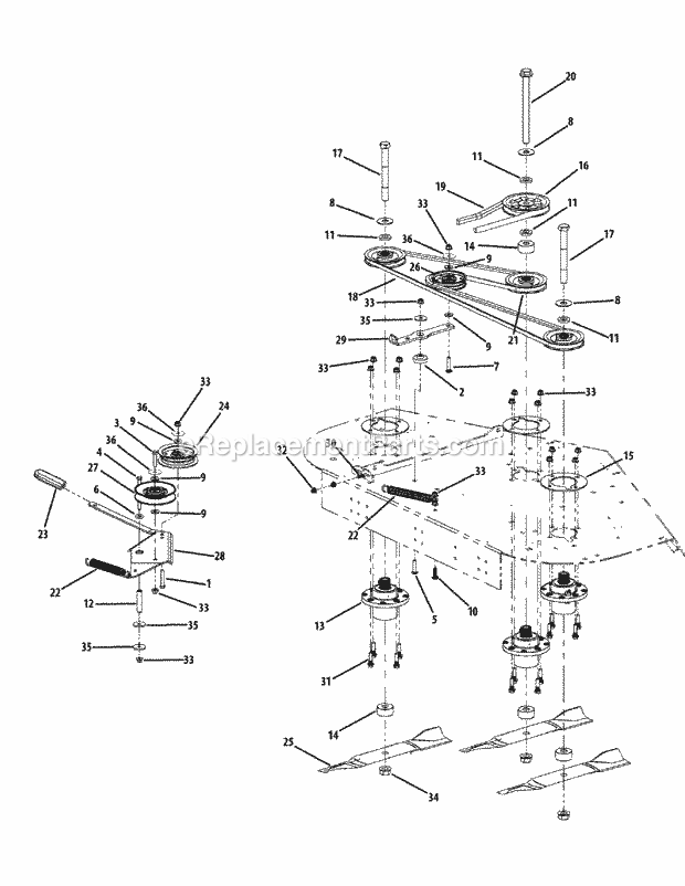Fabricated Deck Spindle Assembly 54-Inch Diagram and Parts List for M54-KH (53BH8CT4050) (2011 & After) Cub Cadet Sprayer